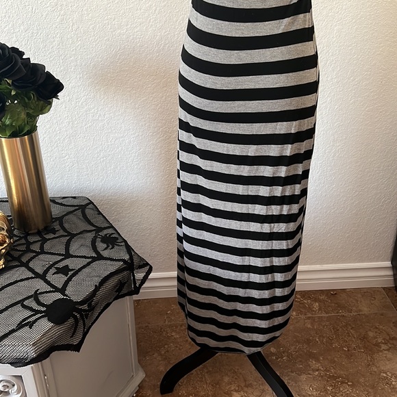 *SOLD* Just Love Black & Gray Striped Maxi High Low Dress - Picture 4 of 10